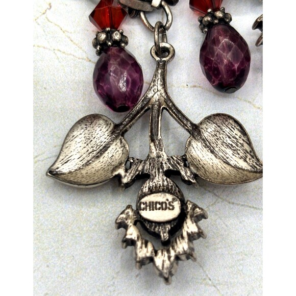 Chicos‎ Floral Rhinestone Statement Necklace 17" Extender Enamel Leaf Silvertone - Picture 9 of 15